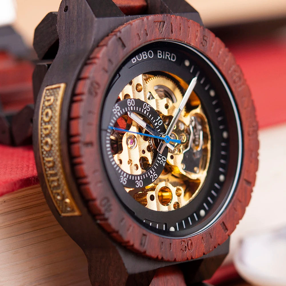 Montre Homme BOBO BIRD Bois Mécanique Luxe – Grand Cadran Top Brand Naturel Unique