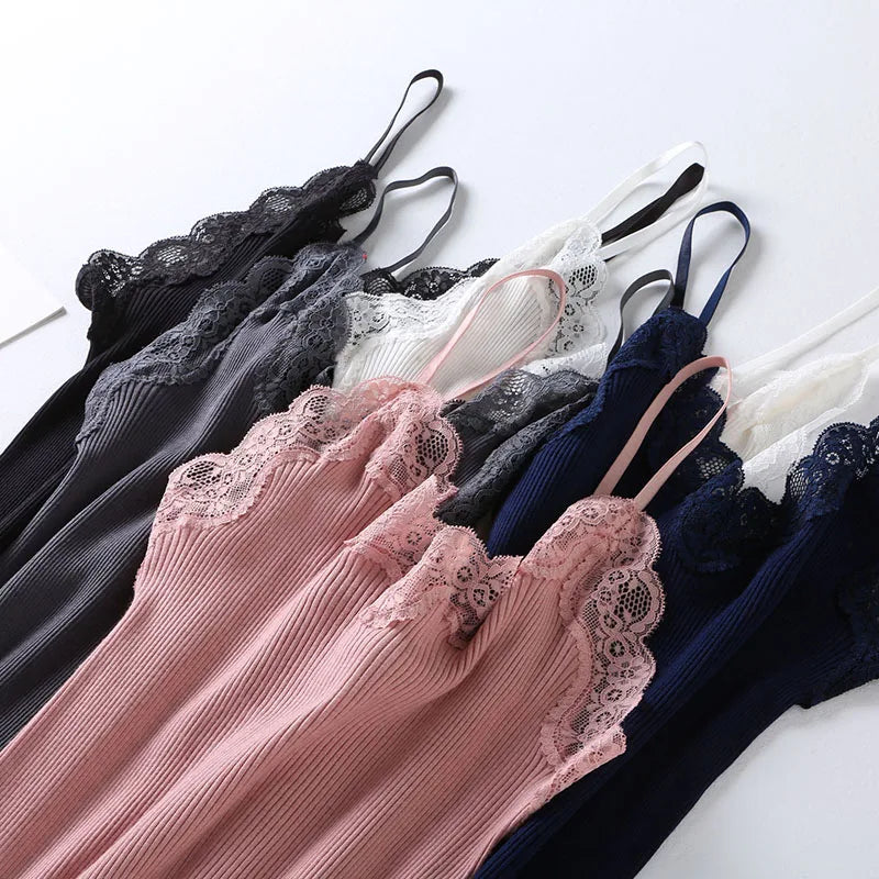 Camisole Dentelle 70% Soie Naturelle & 30% Coton - Basique Luxe Doux Couleur Unie | SuyaDream