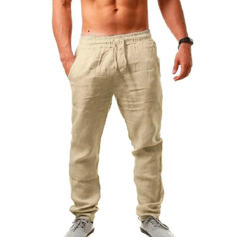 Pantalon Homme Coton Lin Respirant Couleur Unie Fitness Streetwear Casual Léger Confortable S-3XL | Pantalon Lin Coton Streetwear Premium