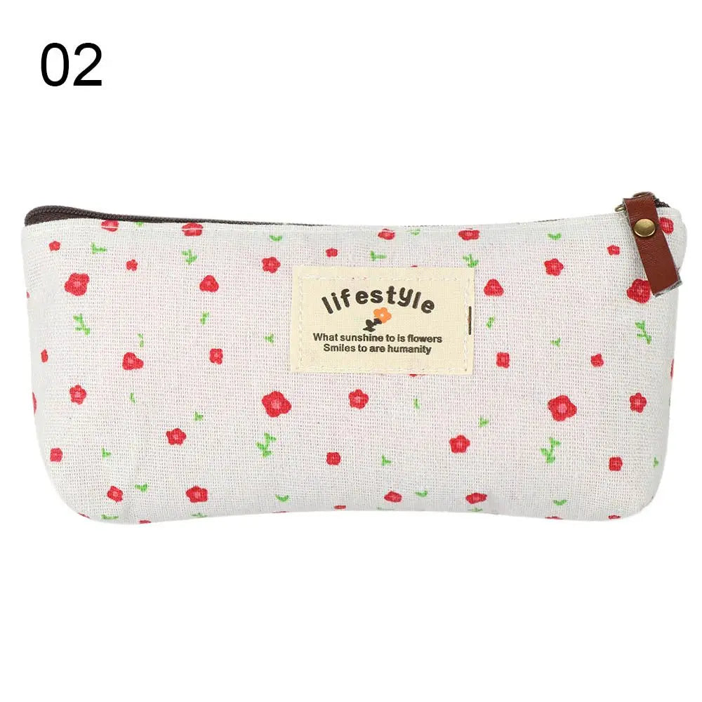 Trousse À Crayons Florale Canvas – Pochette Papeterie Mignonne Style Champêtre École