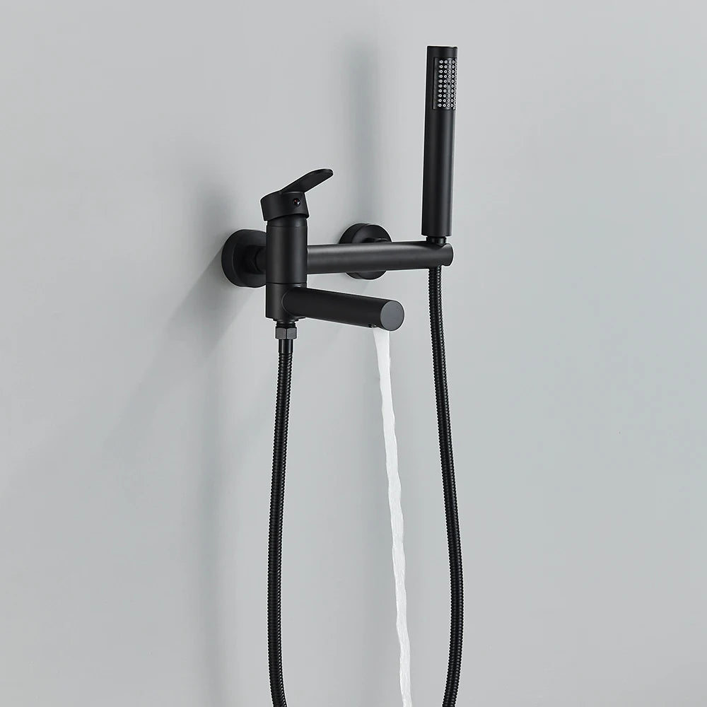 Rozin Robinet Baignoire Mural Noir & Or – Bec Pivotant en Laiton, Mitigeur Douche Complet | Salle de Bain Luxe
