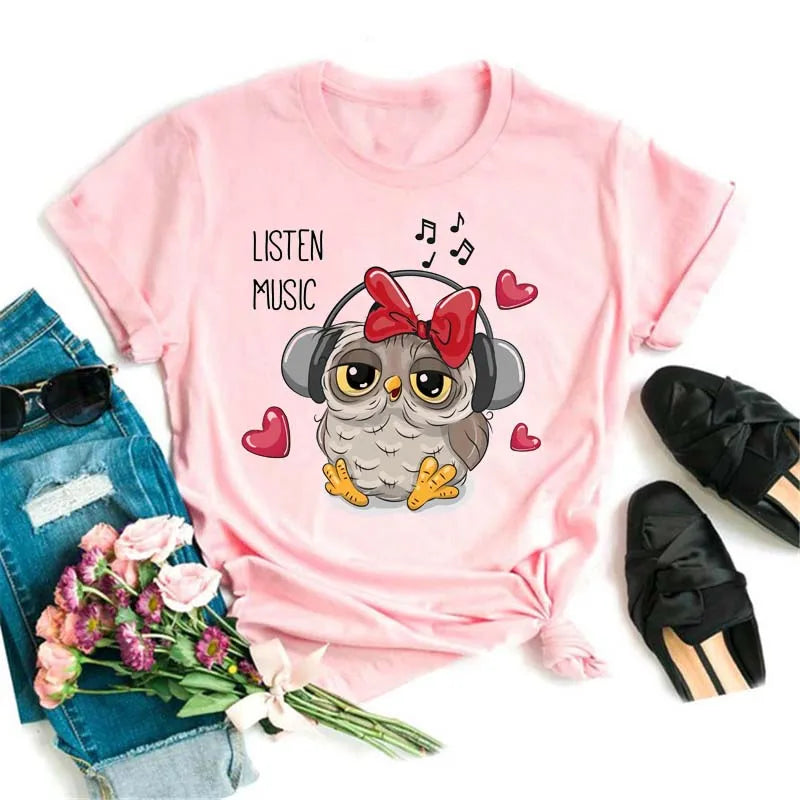 T-Shirt Femme Hibou Kawaii 🦦 – Style Harajuku Japonais | Graphic Tee Cute Manches Courtes