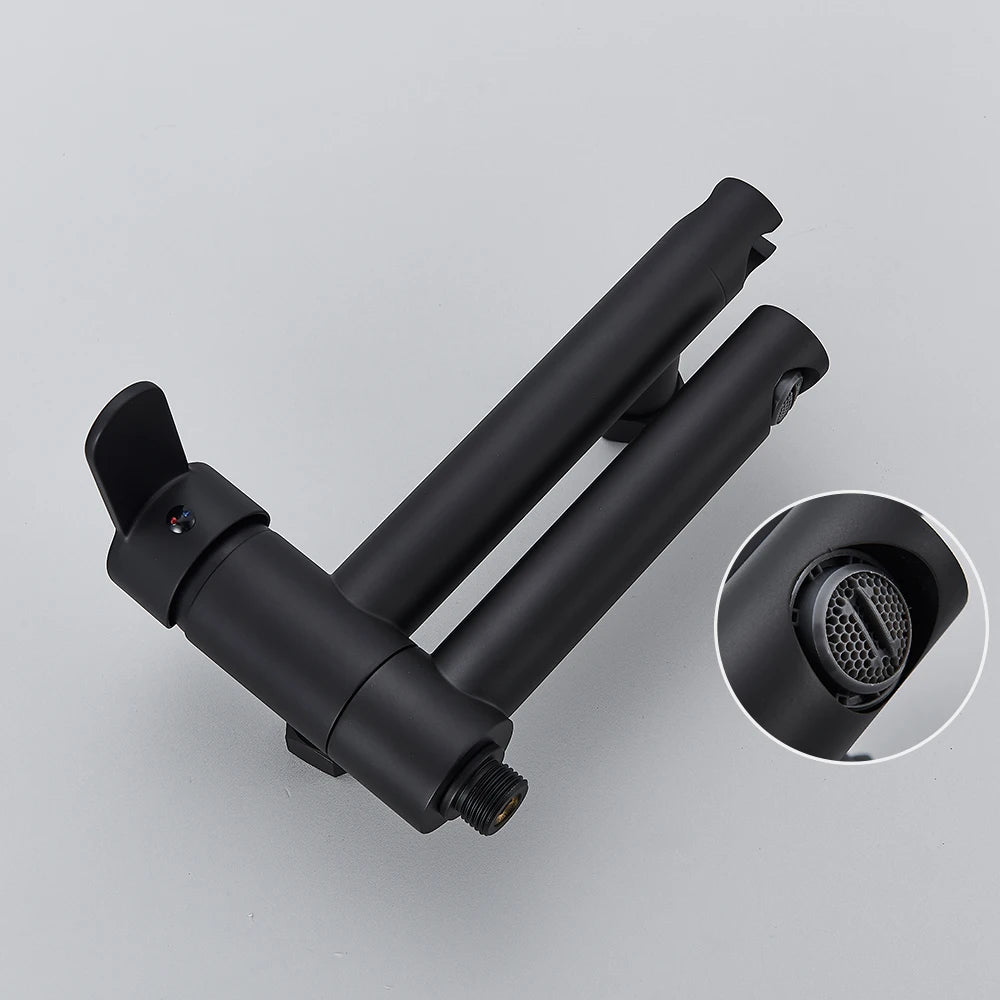 Rozin Robinet Baignoire Mural Noir & Or – Bec Pivotant en Laiton, Mitigeur Douche Complet | Salle de Bain Luxe