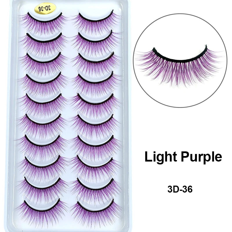 Faux Cils Rainbow Colorés Cosplay – Lot 10 Paires | Blanc, Rouge, Violet, Bleu | Poupée & Scène