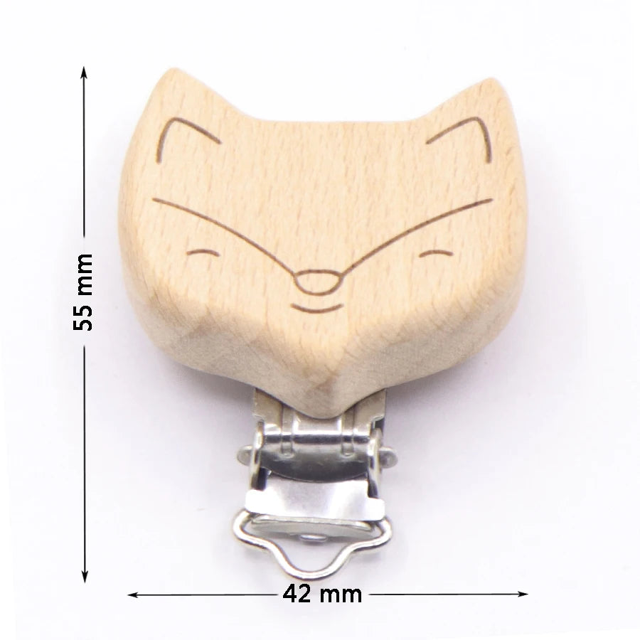 Los 5 Schnullerclips Holz Tiere – Schnullerkette Hase Elefant Stern Beißring Baby