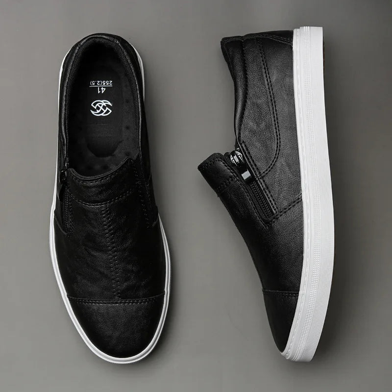 Mocassins PU Cuir Homme Korean Zip Slip-on – Chaussures Plates Fashion Casual Sneakers