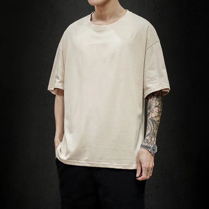 T-Shirt Homme Oversize Couleur Unie Coton Hip Hop Manches Courtes Casual Streetwear Fashion Été Tendance Confortable – Tee Shirt Premium Urban | Mode Homme Streetwear Premium
