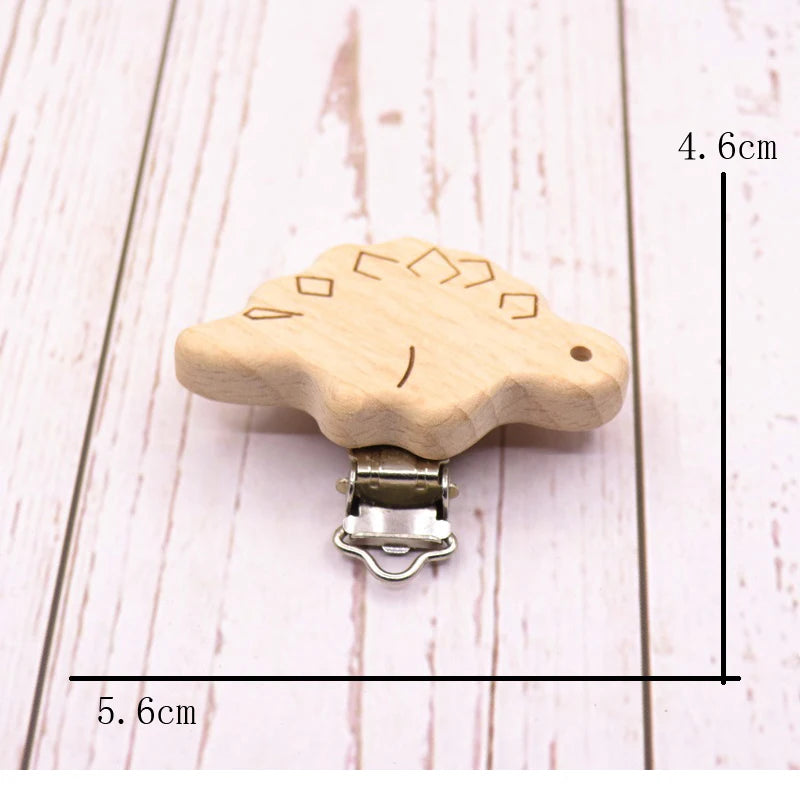 Los 5 Schnullerclips Holz Tiere – Schnullerkette Hase Elefant Stern Beißring Baby