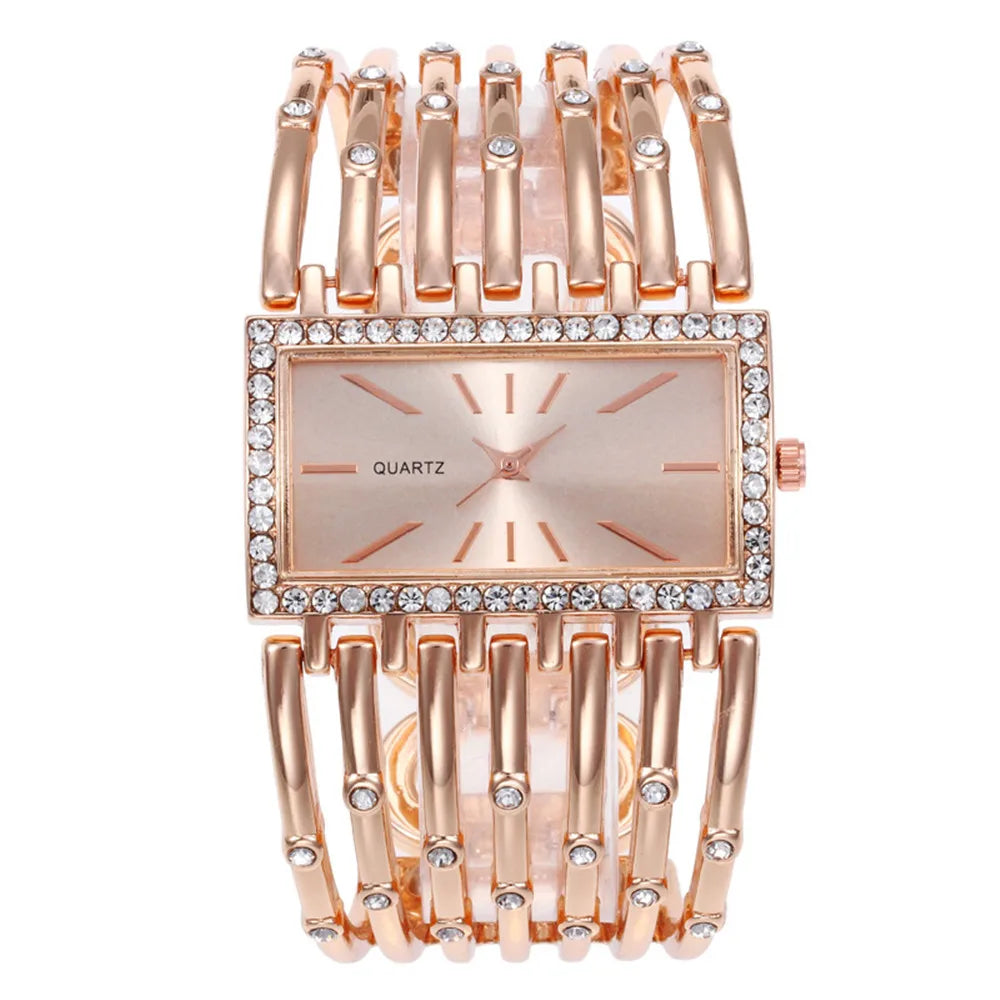 Montre Femme Diamant Rectangle Or 2025 – Bracelet Alliage Doré Quartz Luxe Cadeau