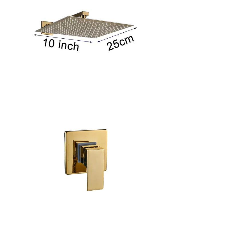Rozin Ensemble Douche Pluie Carrée Or Encastrée – 8"/10"/12" au Choix, Mitigeur Caché & Bec Baignoire | Salle de Bain Luxe