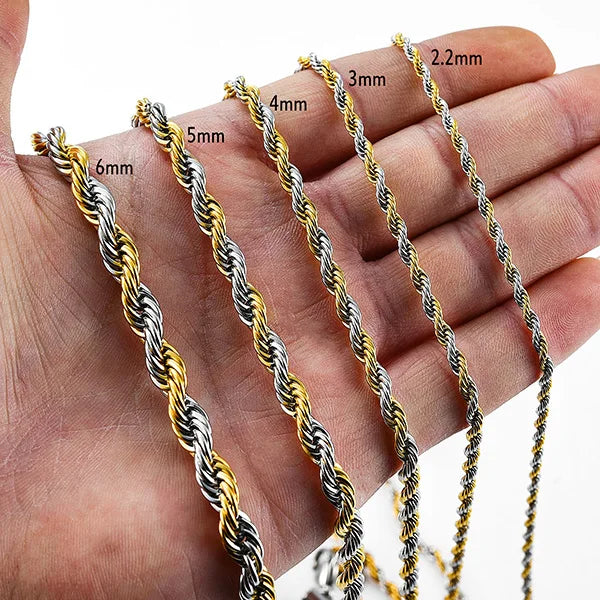 Collier Chaîne Torsadée Corde Acier Inoxydable – Unisexe Punk Argent & Or | Ras-du-Cou & Longueur Variable | Bijou Mode Homme & Femme Tendance