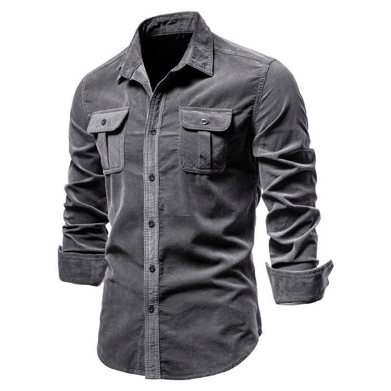 Chemise Homme Velours Côtelé 100% Coton Slim Fit Couleur Unie Business Casual Fashion Automne Boutonnage Simple Élégante Intemporelle – Chemise Velours Côtelé Premium Slim | Mode Homme Business Casual Premium