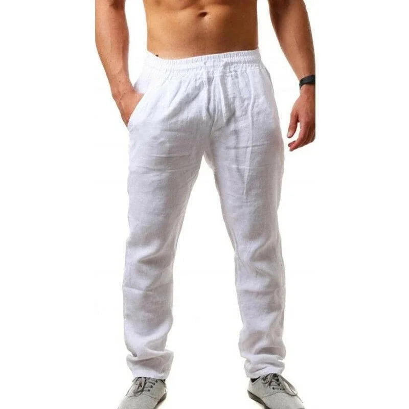 Pantalon Homme Coton Lin Respirant Couleur Unie Fitness Streetwear Casual Léger Confortable S-3XL | Pantalon Lin Coton Streetwear Premium
