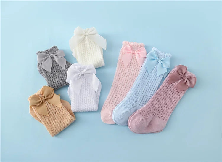Chaussettes Hautes Bébé Unisexe Nœud Coton Mesh Été – Antidérapantes Nouveau-Né Toddler 0-2 Ans