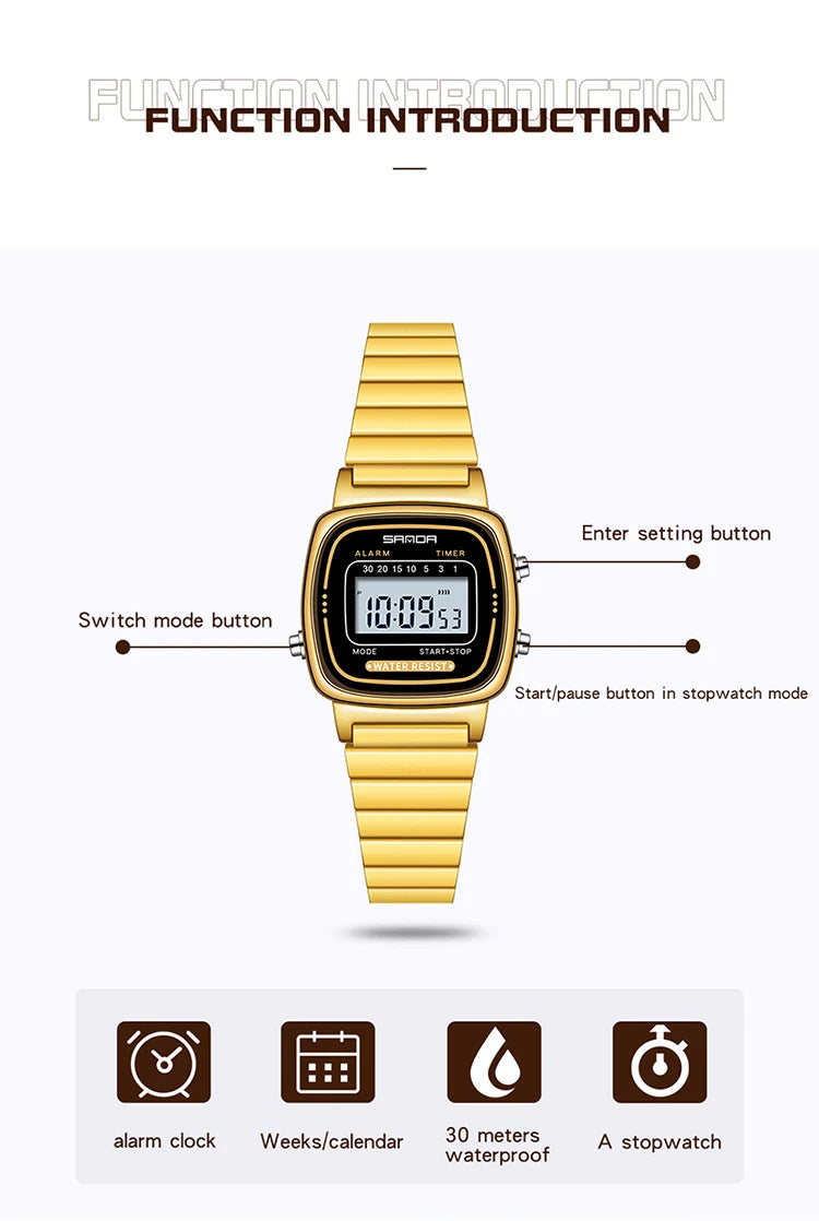 Montre Femme Luxe SANDA Dorée Quartz Classique – Étanche Élégante Cadeau Fashion