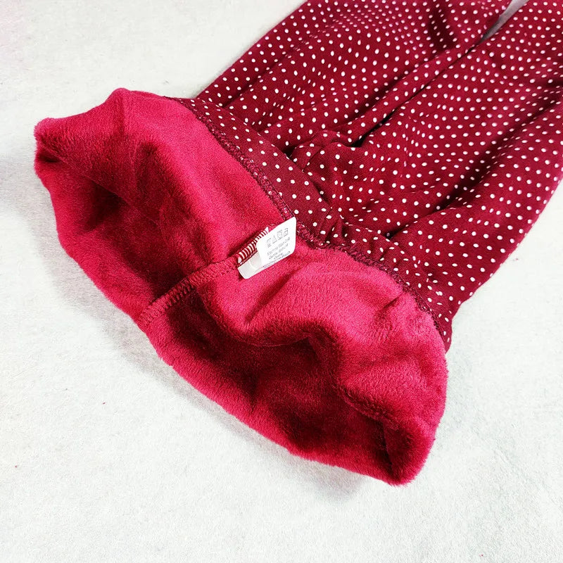 Legging Velours Pois Fille Bébé – Pantalon Chaud Stretch Coton Taille Élastique Automne Hiver Enfant
