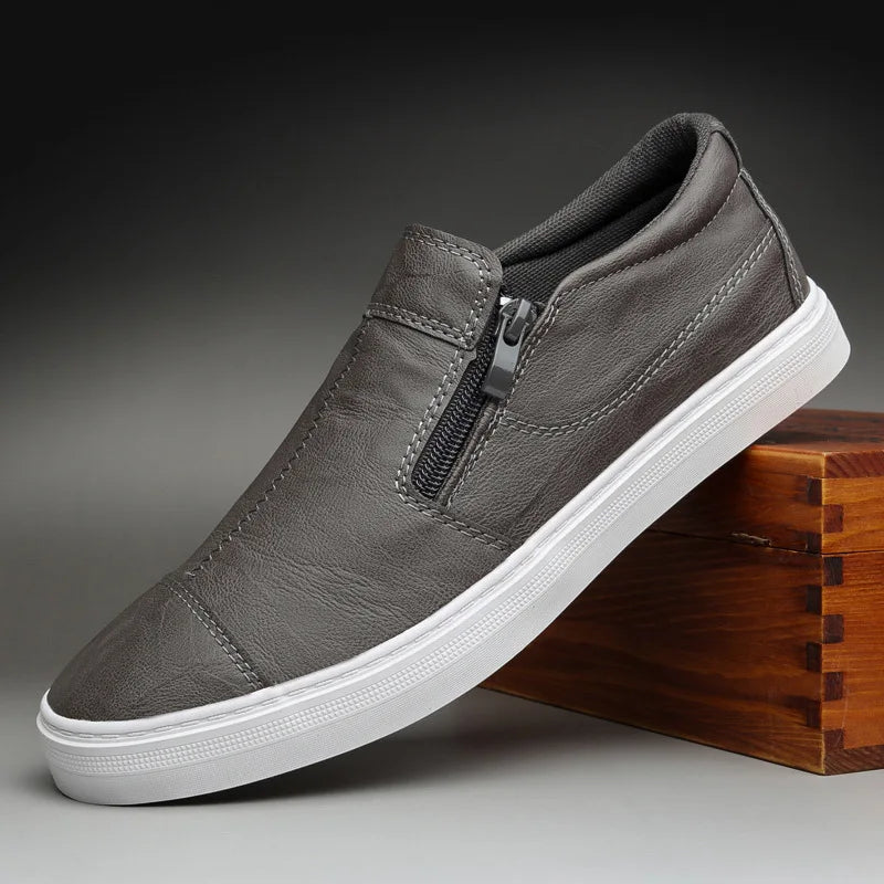Mocassins PU Cuir Homme Korean Zip Slip-on – Chaussures Plates Fashion Casual Sneakers