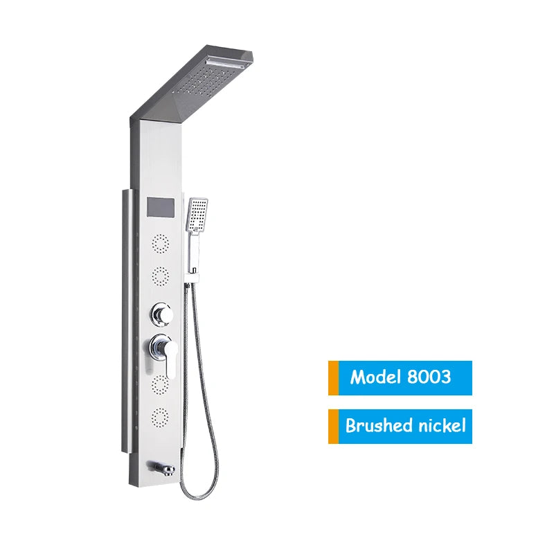 Colonne Douche LED Luxe Nickel Brossé – SPA Jets Massage, Affichage Digital Température | Panneau Douche Tour Salle de Bain