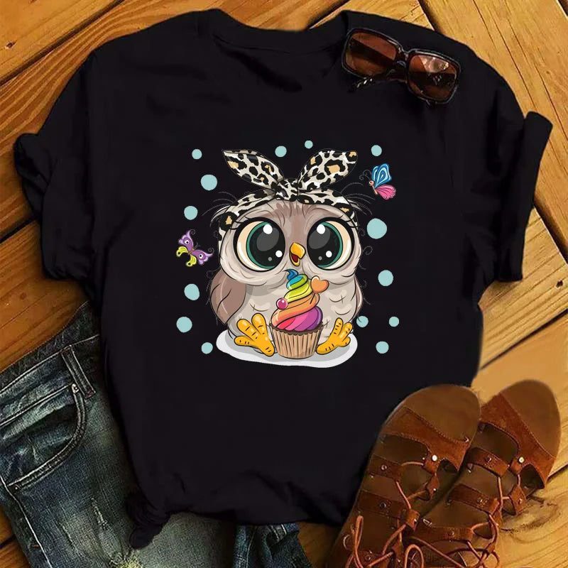 T-Shirt Femme Hibou Kawaii 🦦 – Style Harajuku Japonais | Graphic Tee Cute Manches Courtes