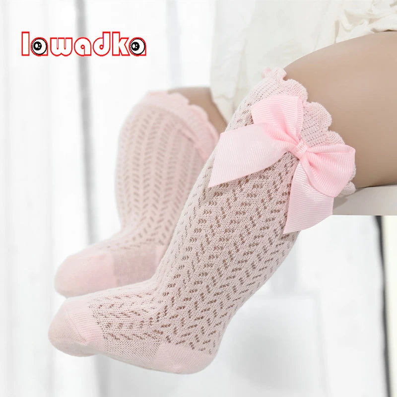 Chaussettes Hautes Bébé Unisexe Nœud Coton Mesh Été – Antidérapantes Nouveau-Né Toddler 0-2 Ans