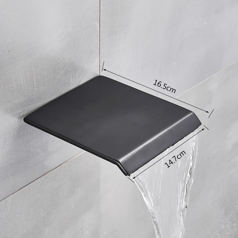 Rozin Robinet Lavabo Cascade Mural – Chrome & Noir Mat, Mitigeur Mono-Commande | Eau Chaude & Froide Salle de Bain