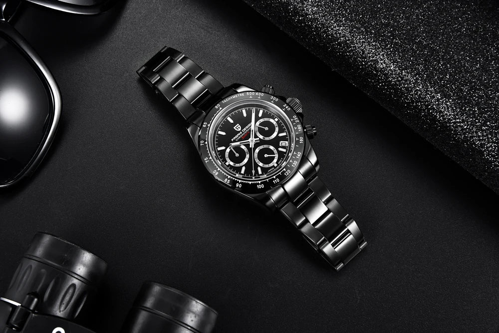 Montre Homme PAGANI DESIGN 2023 Noire Quartz Luxe – Chronographe Sport Étanche Lumineux