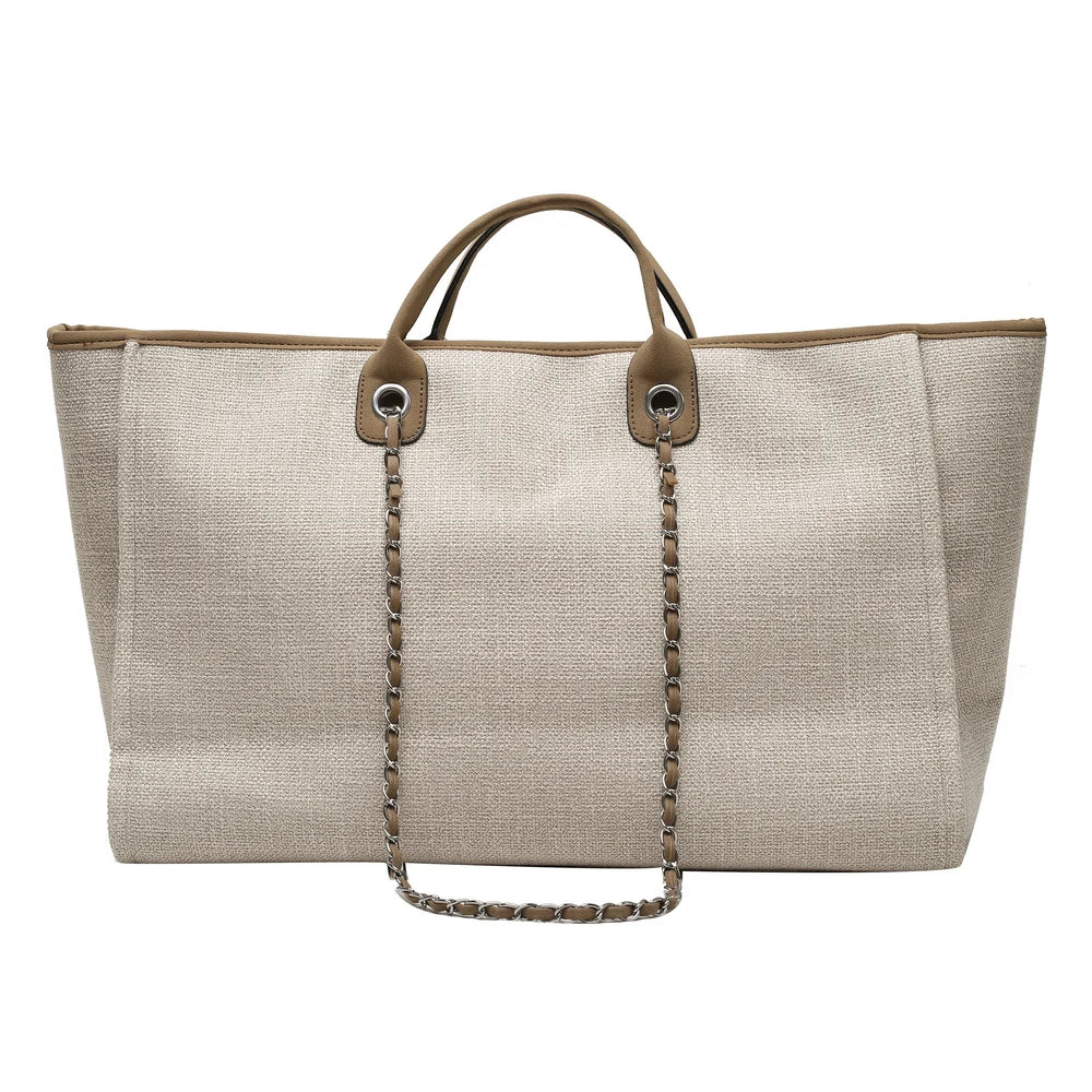 Tote Bag Femme Toile Grande Capacité – Cabas Shopping Chaînes Épaule Messenger Casual