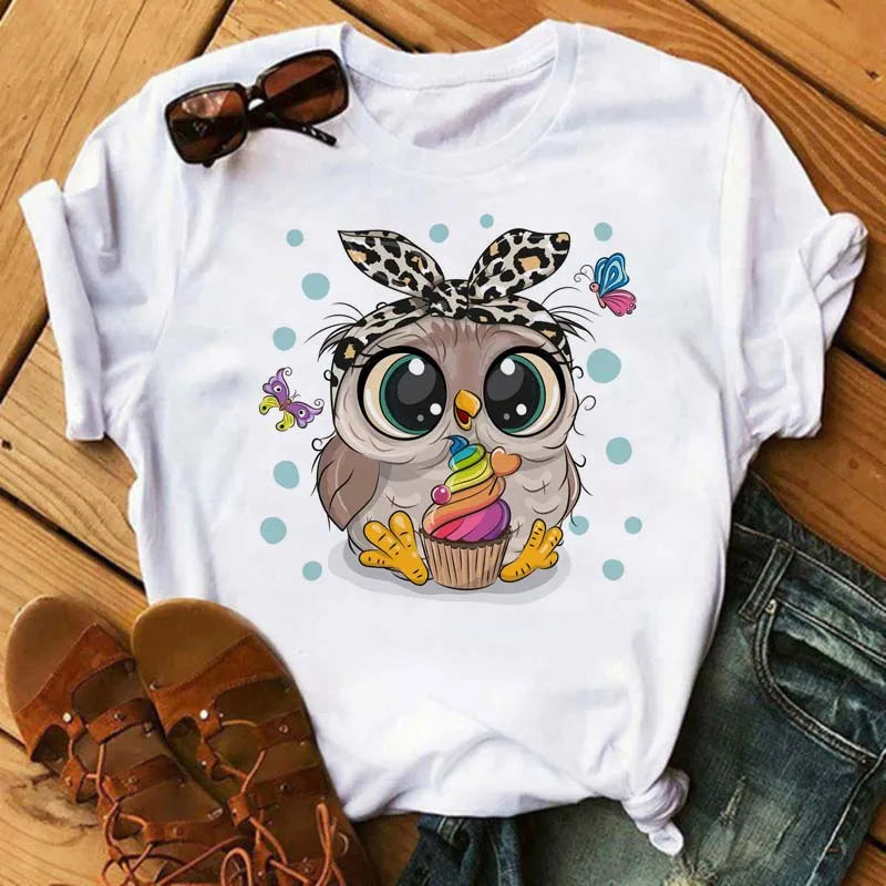 T-Shirt Femme Hibou Kawaii 🦦 – Style Harajuku Japonais | Graphic Tee Cute Manches Courtes