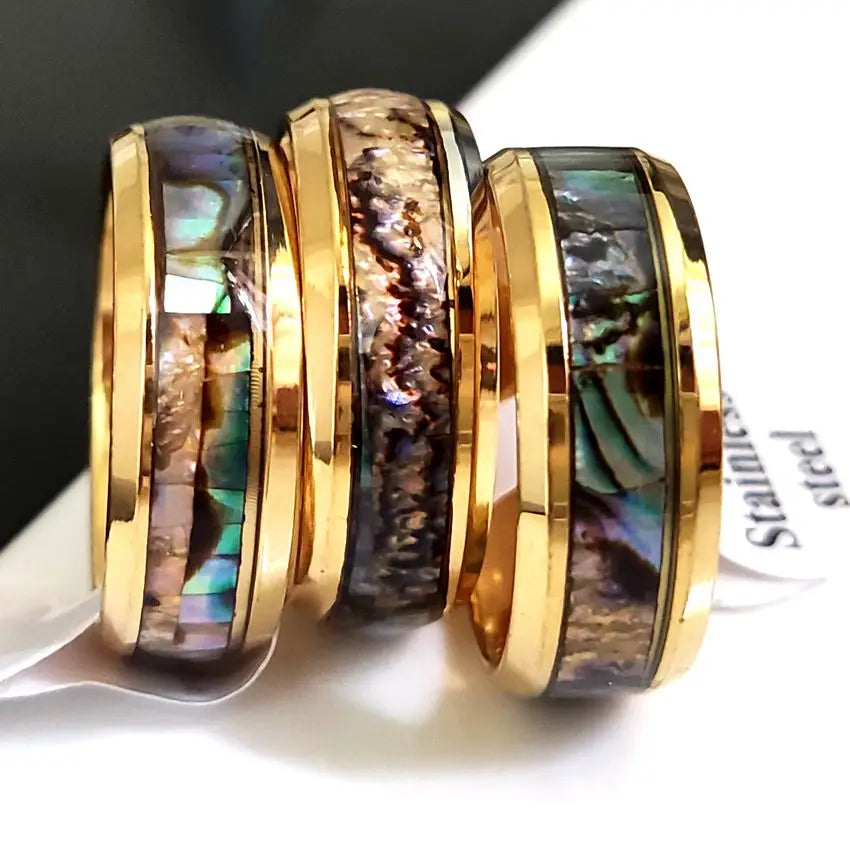 Bague Luxe Plaquée Or Incrustation Coquillage Acier Inoxydable 316L – Design Vintage Unique | Bijou Femme Mariage, Soirée Bord de Mer & Cadeau Premium