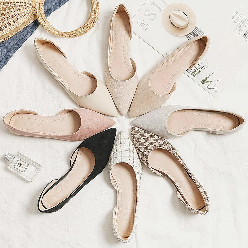 Ballerines Bout Pointu Flock Slip-on 2025 – Talon Plat Couleur Unie Tailles 31 à 46