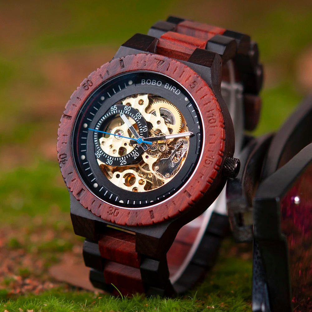 Montre Homme BOBO BIRD Bois Mécanique Luxe – Grand Cadran Top Brand Naturel Unique