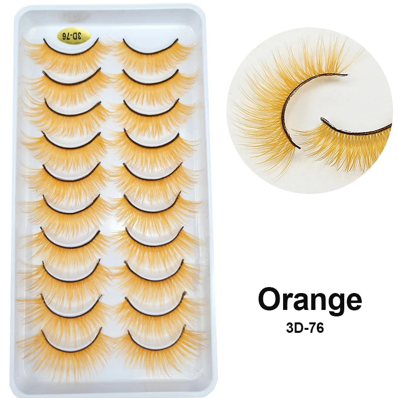 Faux Cils Rainbow Colorés Cosplay – Lot 10 Paires | Blanc, Rouge, Violet, Bleu | Poupée & Scène