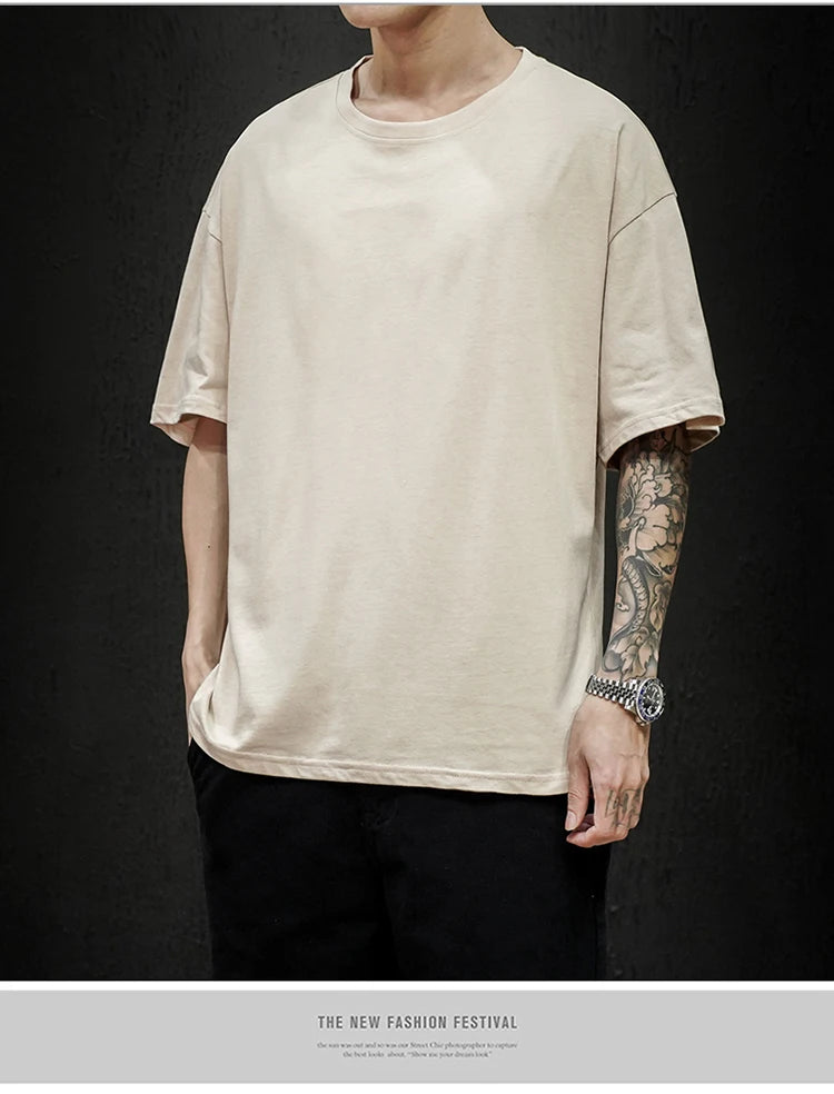 T-Shirt Homme Oversize Couleur Unie Coton Hip Hop Manches Courtes Casual Streetwear Fashion Été Tendance Confortable – Tee Shirt Premium Urban | Mode Homme Streetwear Premium