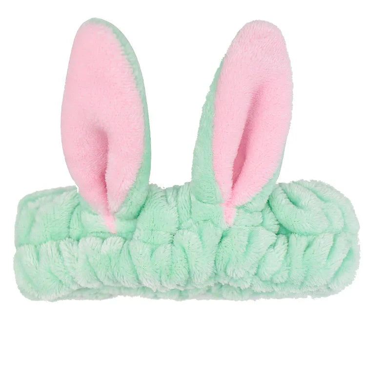 Bandeau Maquillage Oreilles de Lapin Coral Fleece – Élastique Doux | Soin Visage & Coiffure Fille