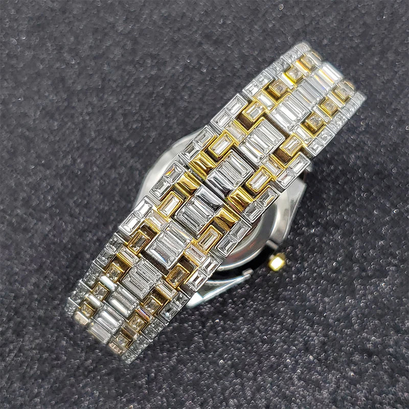 Montre Homme Squelette Or Baguette Automatique – Diamond Lumineux Luxe Étanche Collector