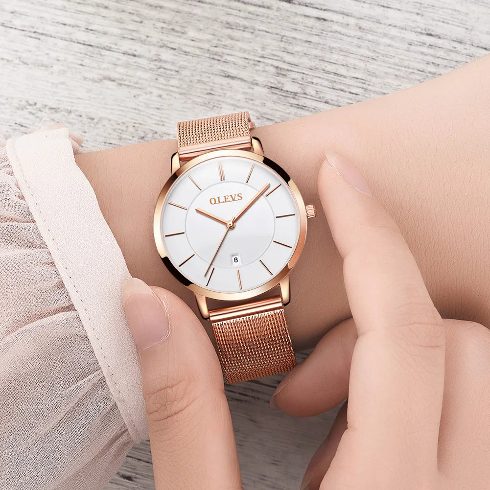 Montre Femme OLEVS Quartz Étanche Luxe Acier Inoxydable Or Rose Élégante Coffret Cadeau Inclus | Montre OLEVS Femme Luxe Or Rose Premium