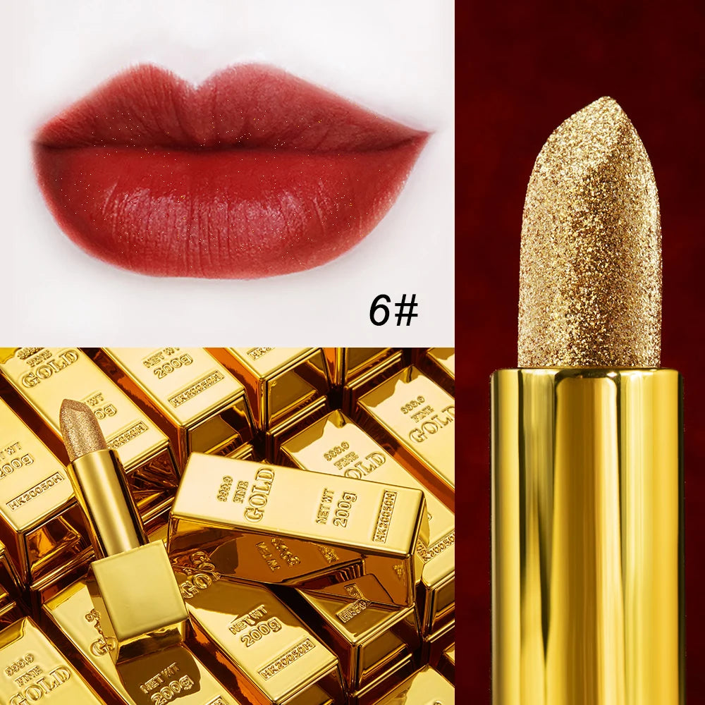 Rouge à Lèvres Glitter Hydratant Velours Mat Or – Waterproof Longue Tenue | Lèvres Brillantes Rouge Sexy Cosmétique Pigmenté