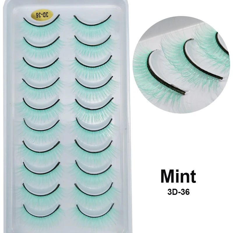 Faux Cils Rainbow Colorés Cosplay – Lot 10 Paires | Blanc, Rouge, Violet, Bleu | Poupée & Scène