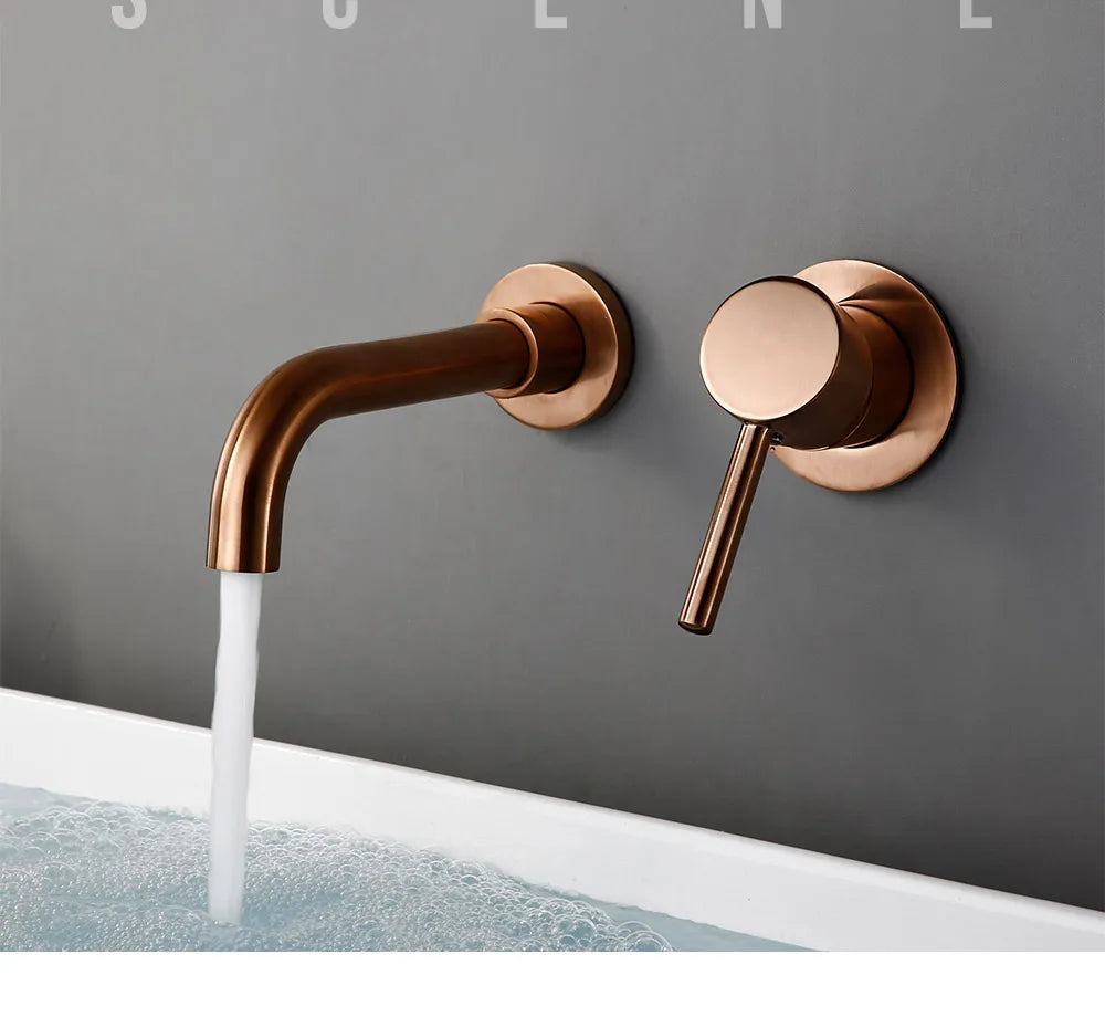 Bagnolux Robinet Encastré Rose Gold Laiton – Poli ou Brossé, Trou Rond, Eau Chaude & Froide | Salle de Bain Luxe