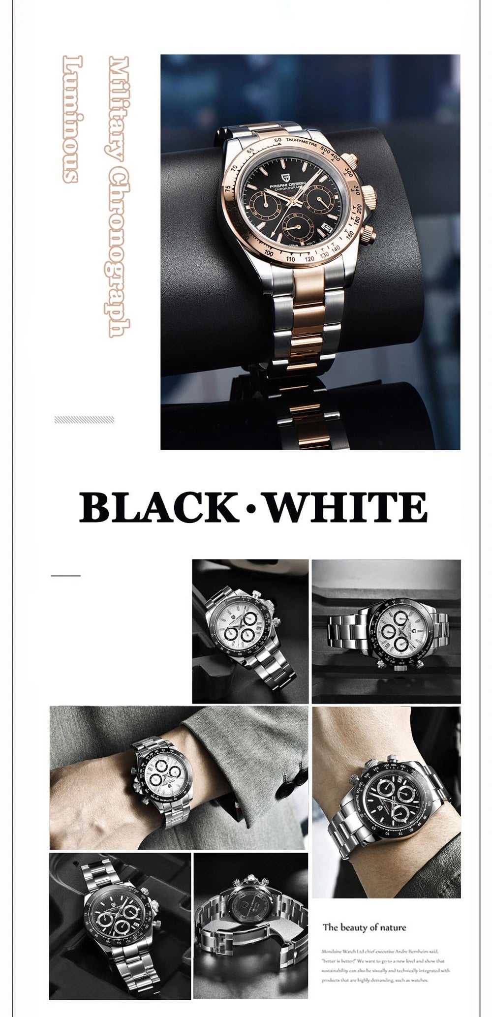 Montre Homme PAGANI DESIGN 2023 Noire Quartz Luxe – Chronographe Sport Étanche Lumineux