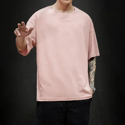 T-Shirt Homme Oversize Couleur Unie Coton Hip Hop Manches Courtes Casual Streetwear Fashion Été Tendance Confortable – Tee Shirt Premium Urban | Mode Homme Streetwear Premium
