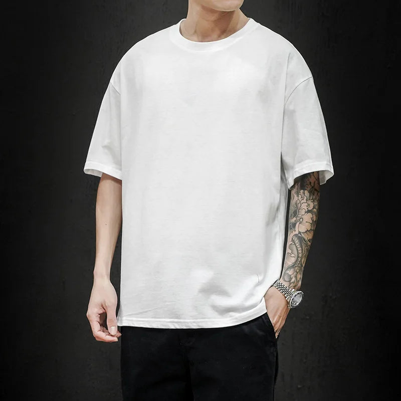 T-Shirt Homme Oversize Couleur Unie Coton Hip Hop Manches Courtes Casual Streetwear Fashion Été Tendance Confortable – Tee Shirt Premium Urban | Mode Homme Streetwear Premium