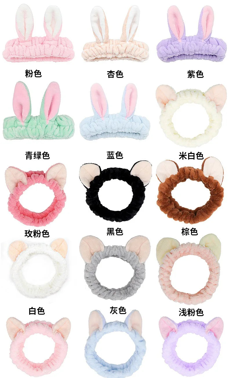 Bandeau Maquillage Oreilles de Lapin Coral Fleece – Élastique Doux | Soin Visage & Coiffure Fille