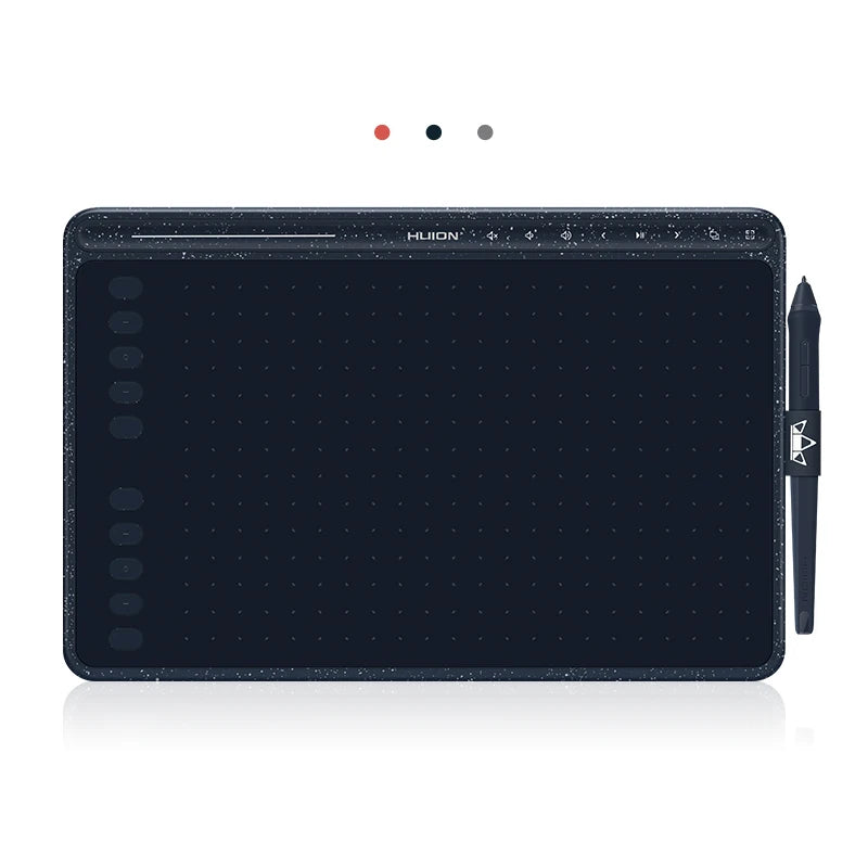 HUION HS611 Tablette Graphique – Stylet Sans Pile Fonction Inclinaison | 3 Couleurs, Touches Multimédia & Barre Media
