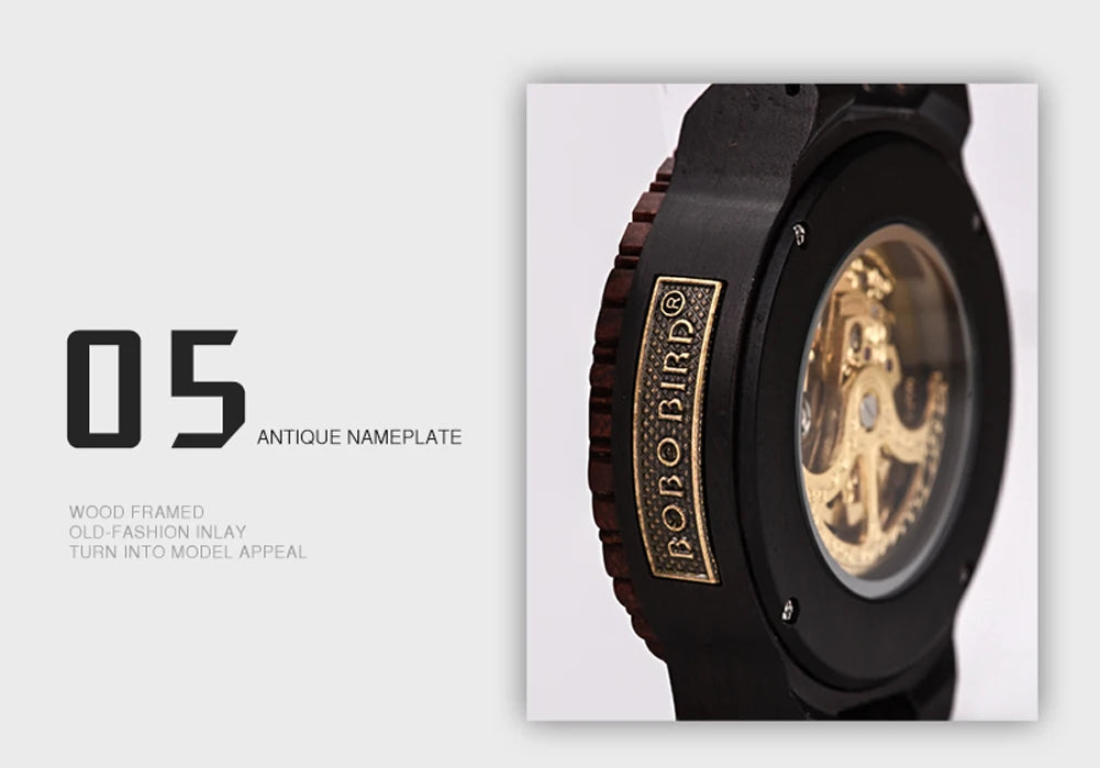 Montre Homme BOBO BIRD Bois Mécanique Luxe – Grand Cadran Top Brand Naturel Unique