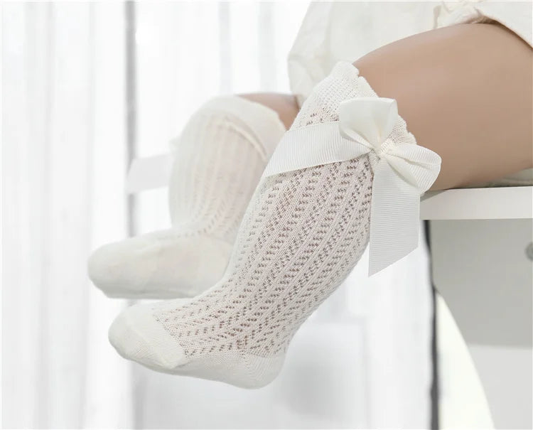 Chaussettes Hautes Bébé Unisexe Nœud Coton Mesh Été – Antidérapantes Nouveau-Né Toddler 0-2 Ans