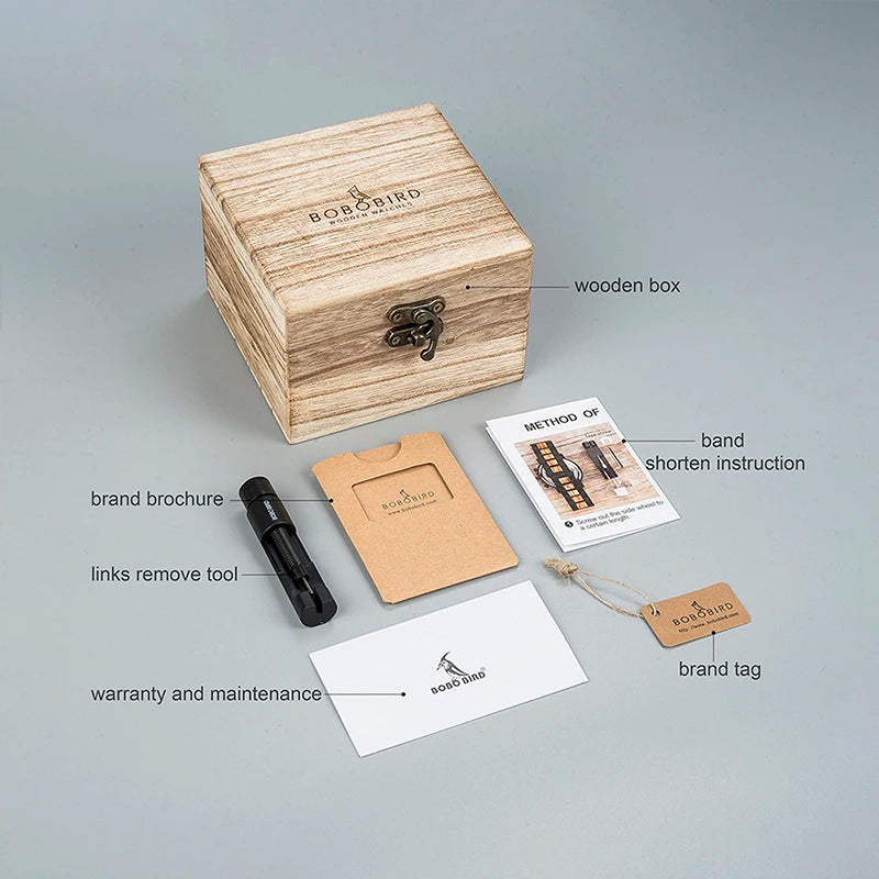 Montre Homme Luxe BOBO BIRD en Bois – Coffret Cadeau Personnalisé Unique Éco-Responsable
