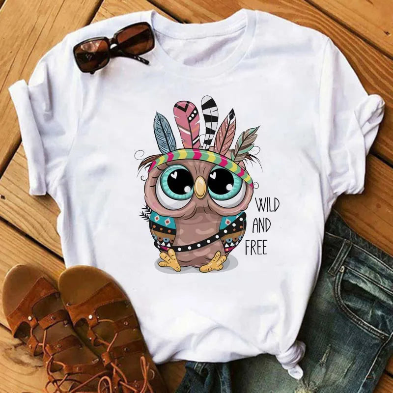 T-Shirt Femme Hibou Kawaii 🦦 – Style Harajuku Japonais | Graphic Tee Cute Manches Courtes
