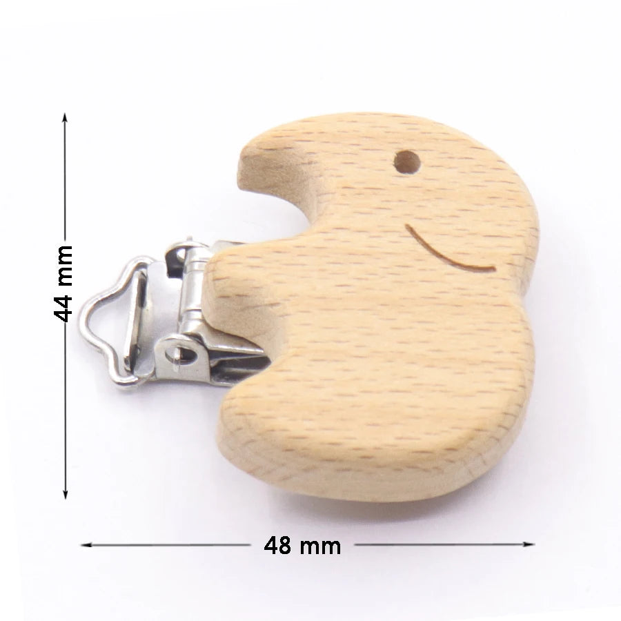 Los 5 Schnullerclips Holz Tiere – Schnullerkette Hase Elefant Stern Beißring Baby