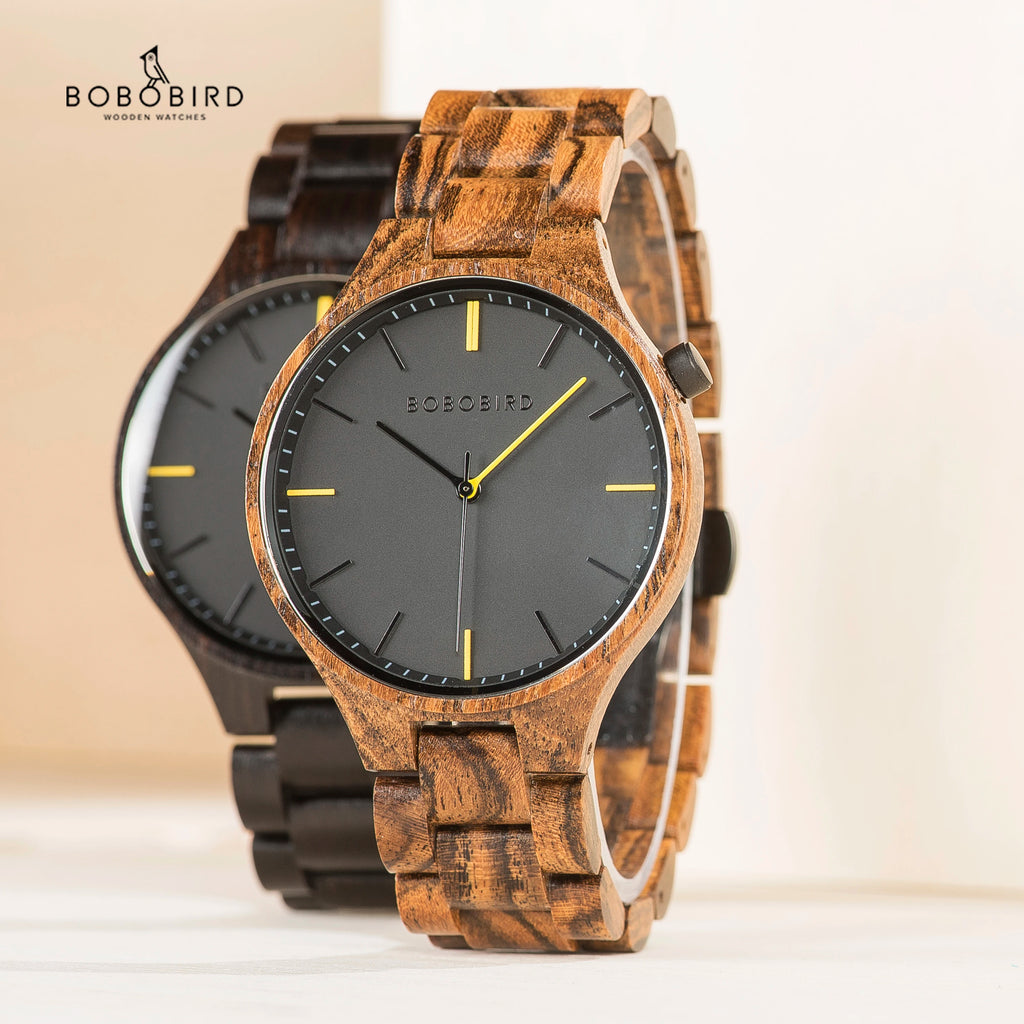 Montre Homme Luxe BOBO BIRD en Bois – Coffret Cadeau Personnalisé Unique Éco-Responsable
